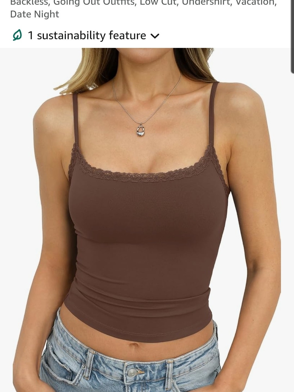 Lace-Trim Stretch Cami Tank Top - Chocolate Brown 90's Y2k